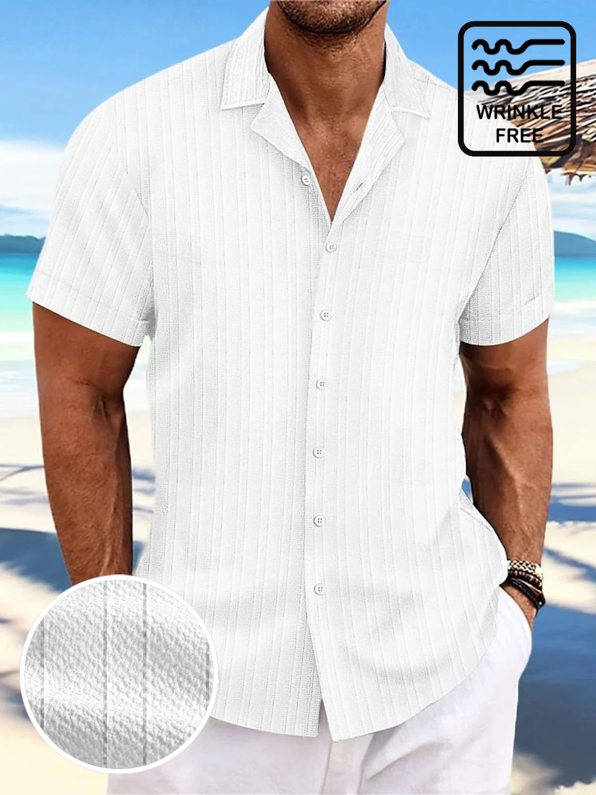Royaura® Basic stripes Print Men's Wrinkle Free Seersucker Hawaiian Shirt Big Tall