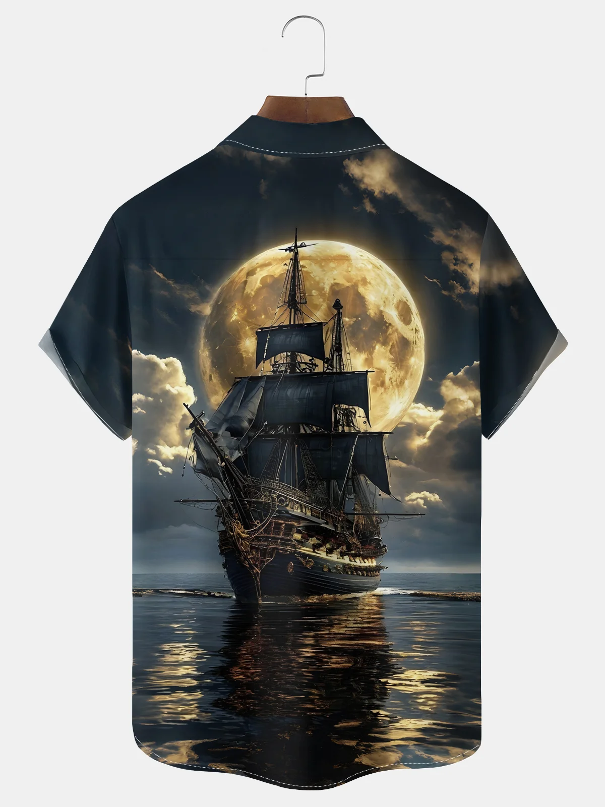 Royaura® Beach Resort Men's Hawaiian Shirt Nautical Sailing Ship Print Pocket Camping Shirt Big Tall