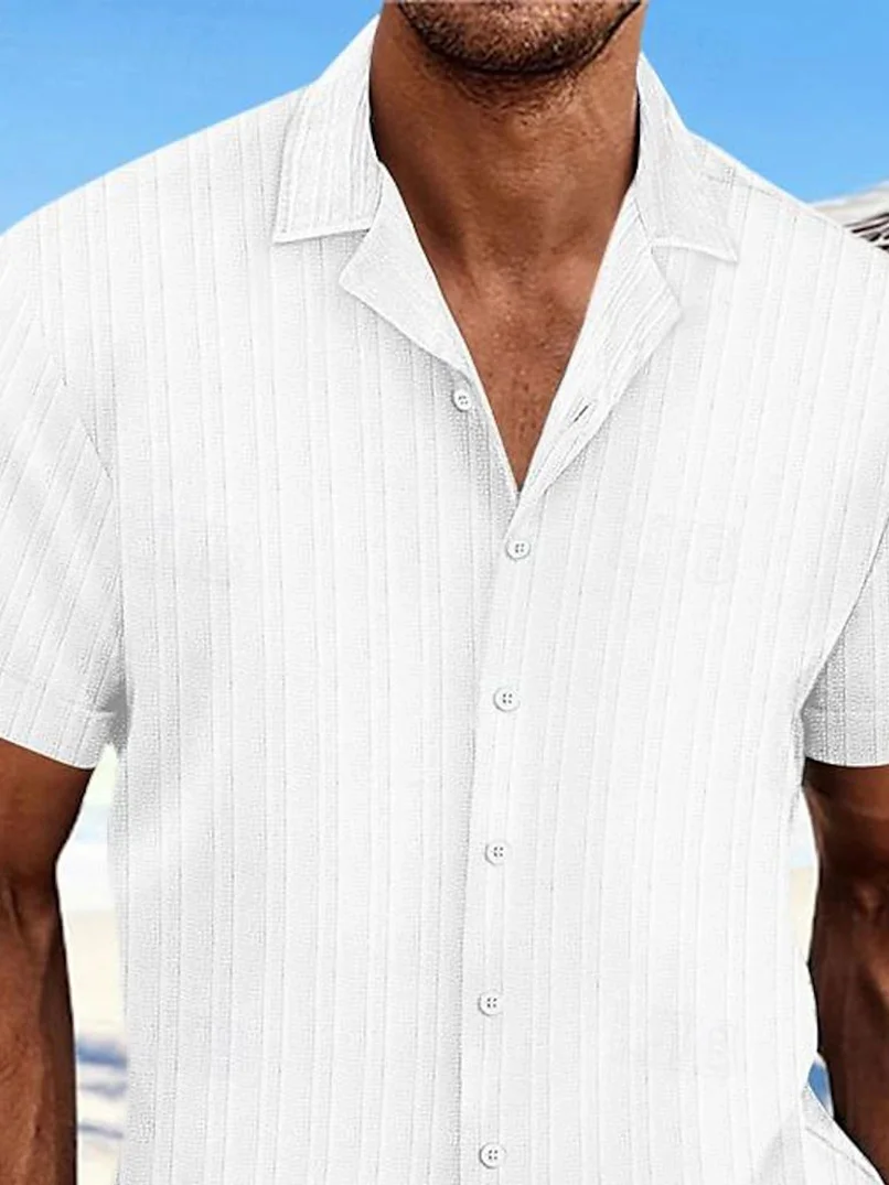 Royaura® Basic stripes Print Men's Wrinkle Free Seersucker Hawaiian Shirt Big Tall
