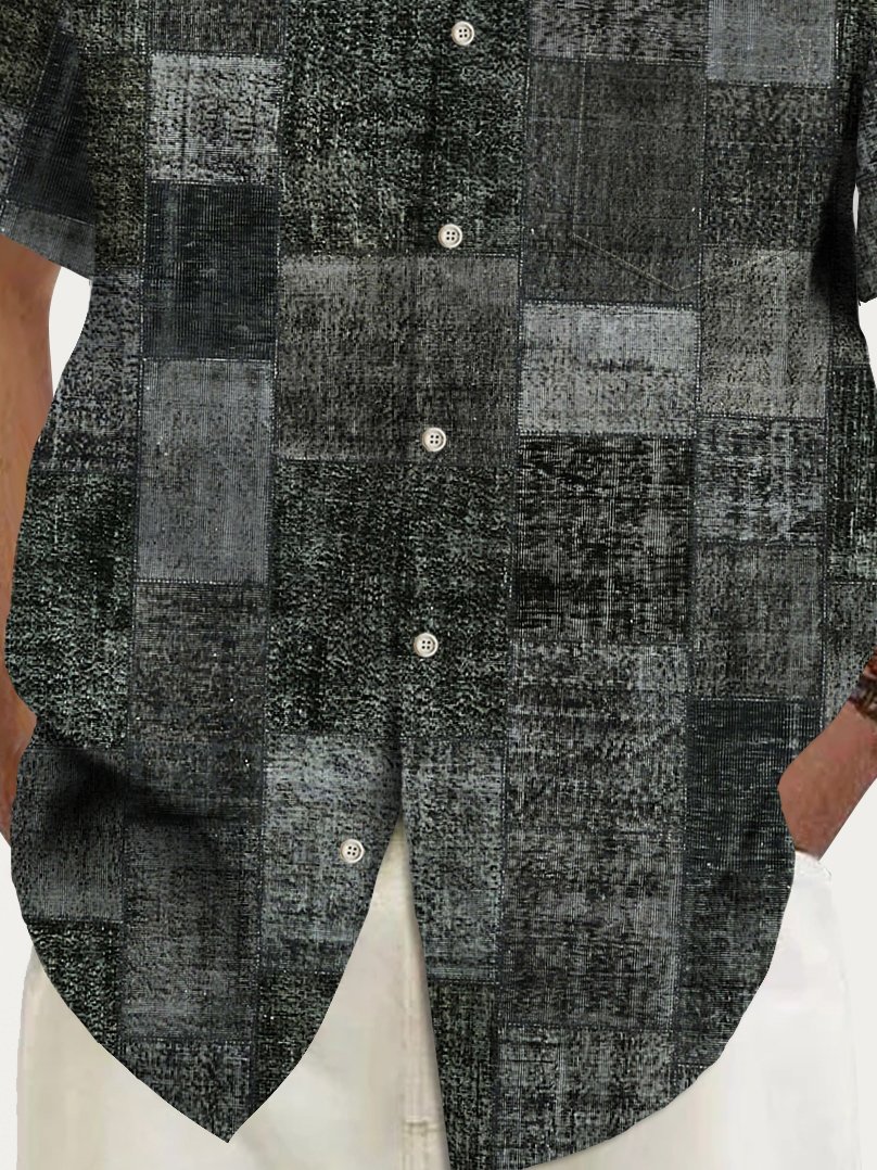 Royaura® Vintage Abstract Geometry Texture Print Men's Button Pocket Hawaiian Shirt Big Tall