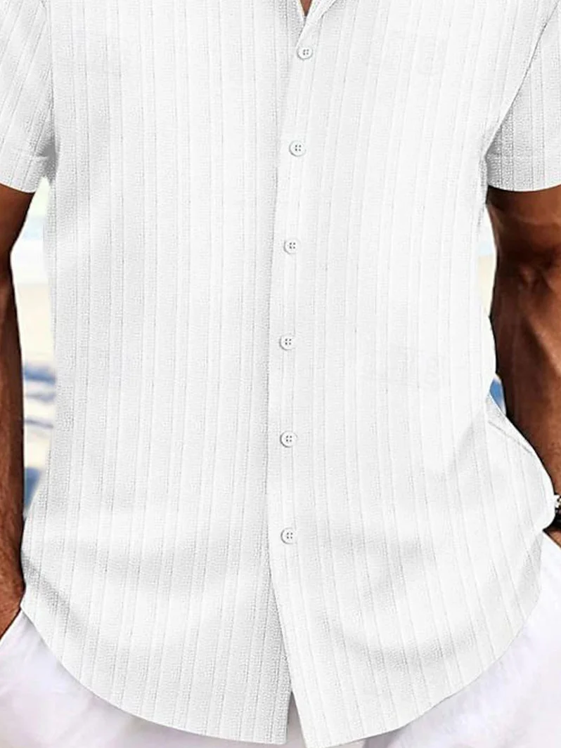 Royaura® Basic stripes Print Men's Wrinkle Free Seersucker Hawaiian Shirt Big Tall