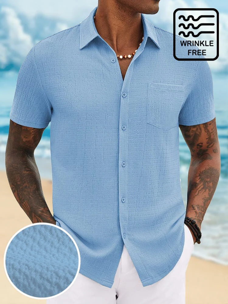 Royaura® Casual Basic Seersucker Print Men's Button Pocket Short Sleeve Shirt Big & Tall