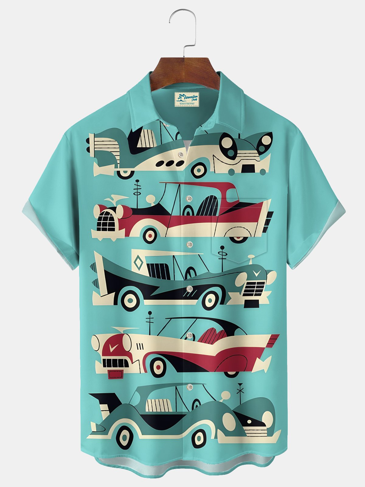 Royaura® Vintage Medieval Atomic Car Print Men's Button Pocket Hawaiian Shirt Big Tall