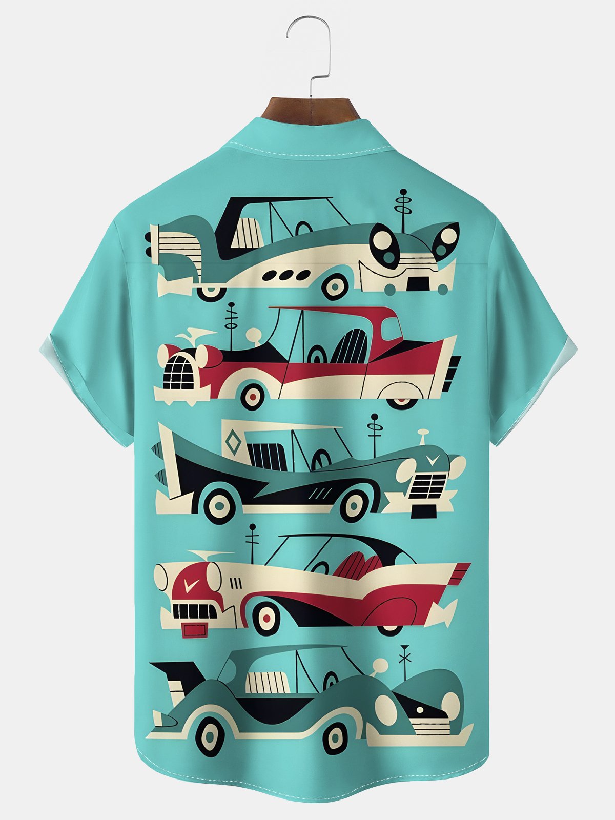 Royaura® Vintage Medieval Atomic Car Print Men's Button Pocket Hawaiian Shirt Big Tall