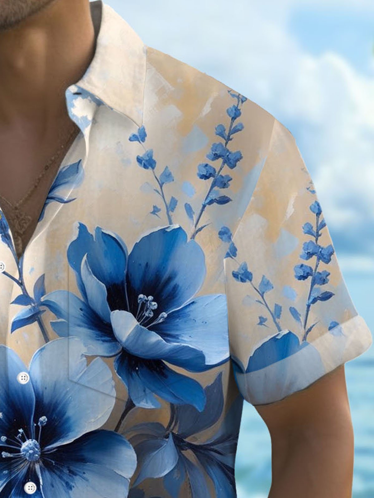 Royaura® Hawaiian Floral Art Print Men's Button Pocket Short Sleeve Shirt Big & Tall