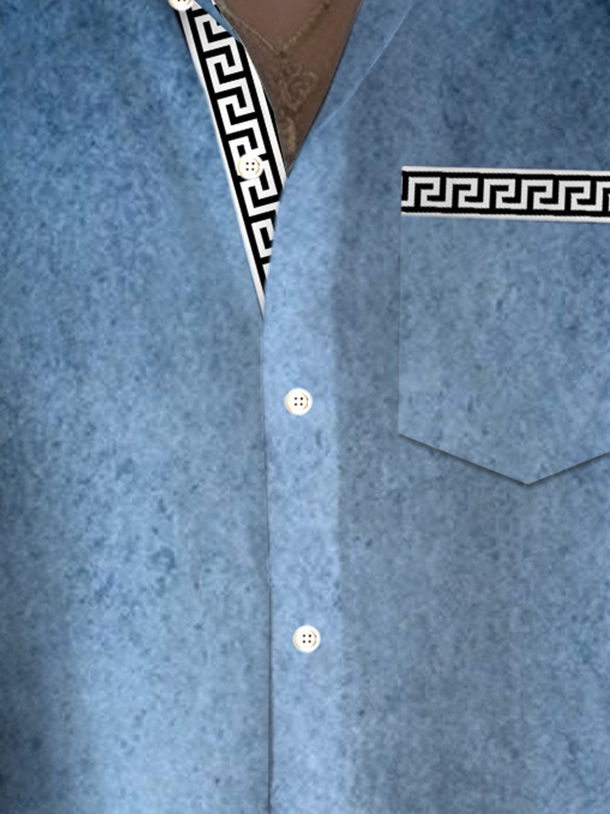 Royaura® Retro Geometric Denim Washed Print Men's Button Pocket Short Sleeve Shirt Big & Tall