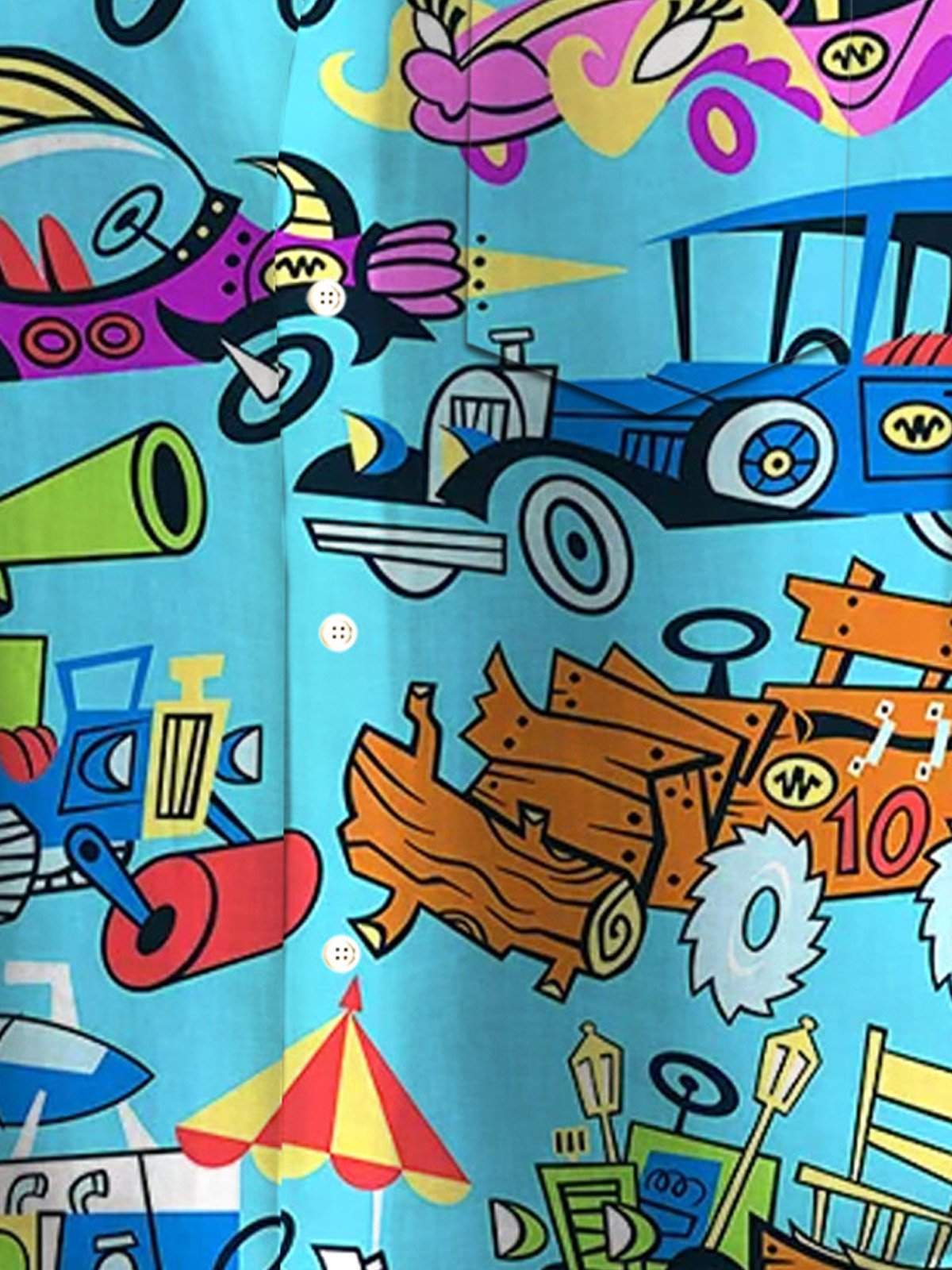 Royaura® Retro Cartoon Car Animation Art Print Men's Button Pocket Short Sleeve Shirt Big & Tall