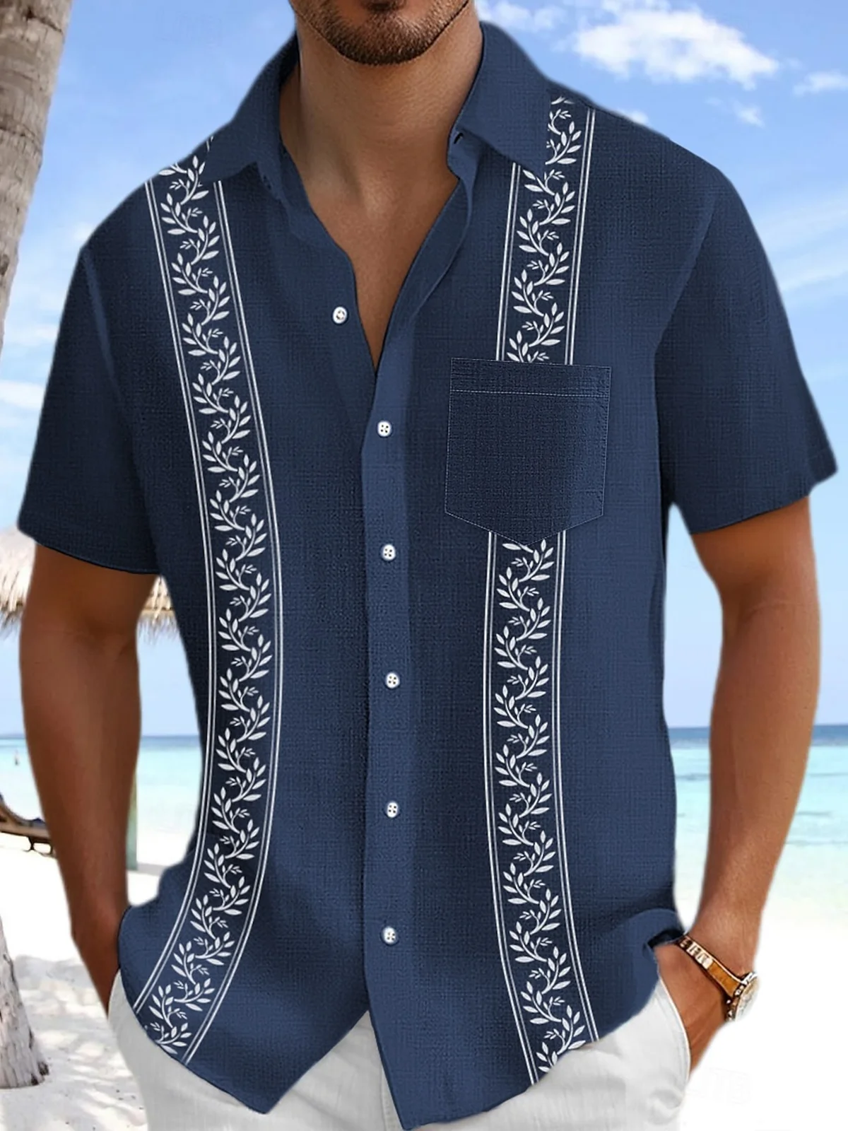 Royaura® Vintage Bowling Stripes Print Men's Button Pocket Hawaiian Shirt Big Tall