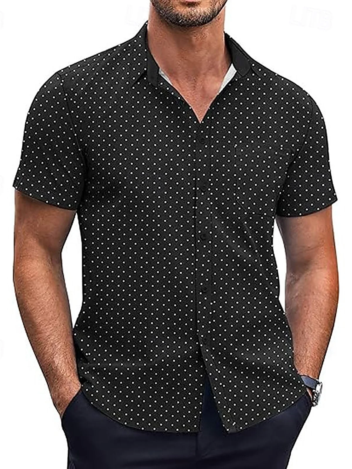 Royaura® Basic Polka Dot Print Men's Button Pocket Hawaiian Shirt Big Tall