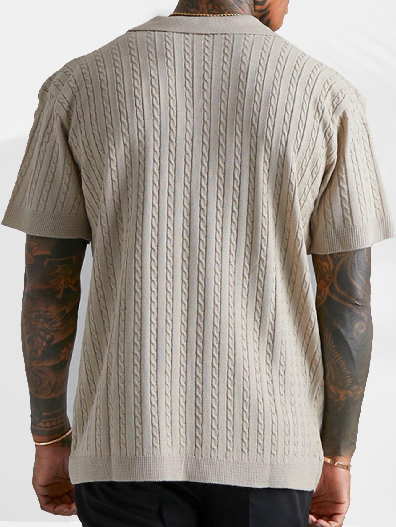 Royaura® Casual Basic Jacquard Knitted Wool Men's Button Short Sleeve Shirt Big & Tall