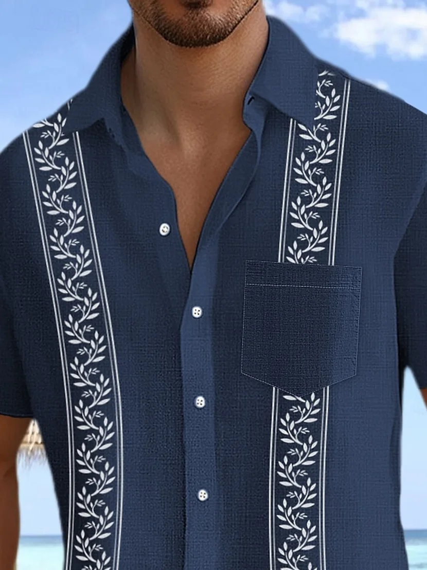 Royaura® Vintage Bowling Stripes Print Men's Button Pocket Hawaiian Shirt Big Tall