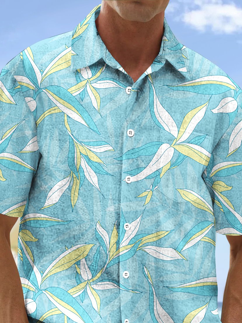 Royaura® Beach Resort Men's Hawaiian Shirt Plants Flowers Print Pocket Camping Shirt Big Tall