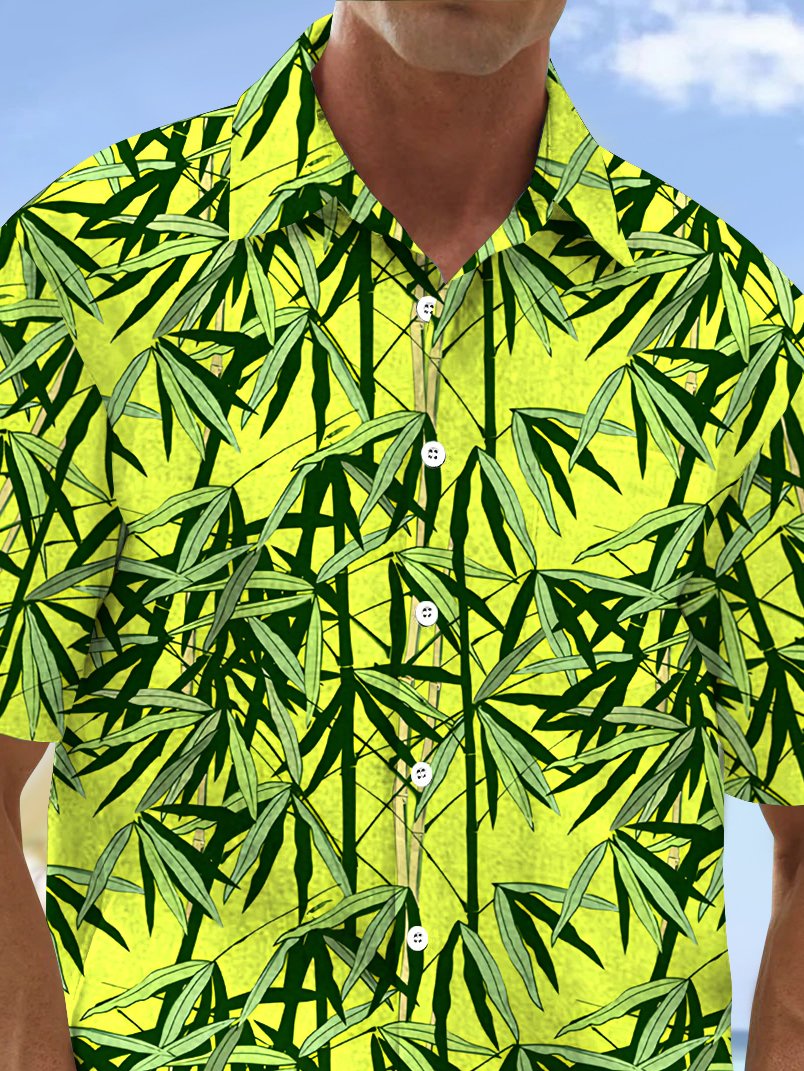 Royaura® Beach Resort Men's Hawaiian Shirt Bamboo Print Pocket Camping Shirt Big Tall