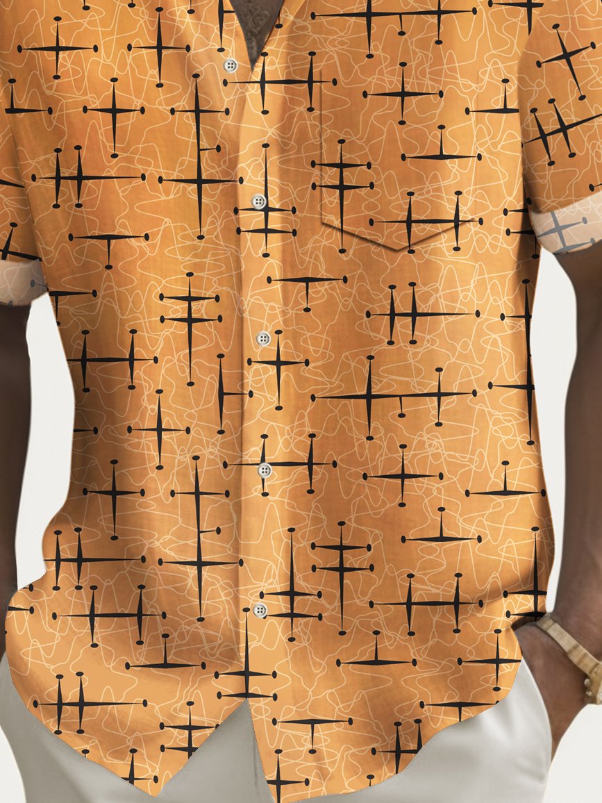 Royaura® Vintage Medieval Atomic Geometry Print Men's Button Pocket Hawaiian Shirt Big Tall