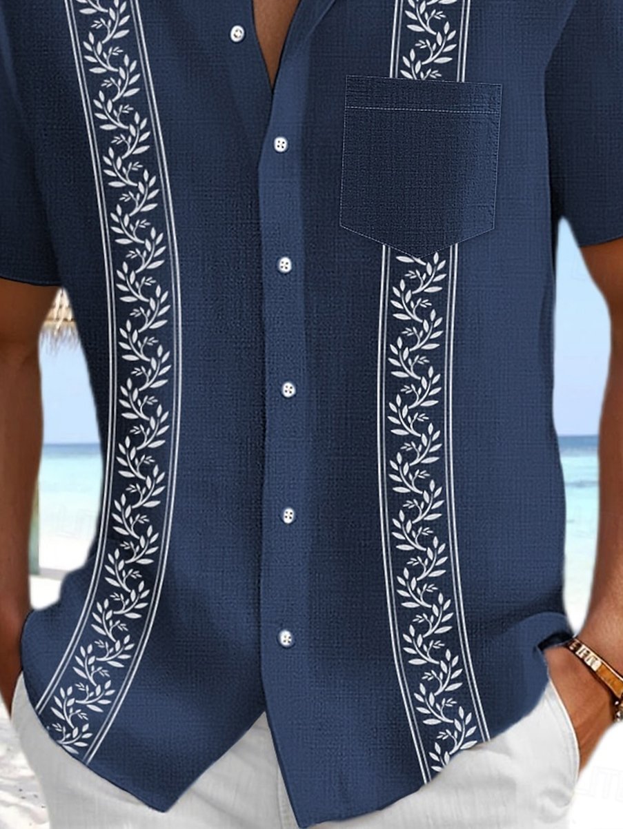 Royaura® Vintage Bowling Stripes Print Men's Button Pocket Hawaiian Shirt Big Tall