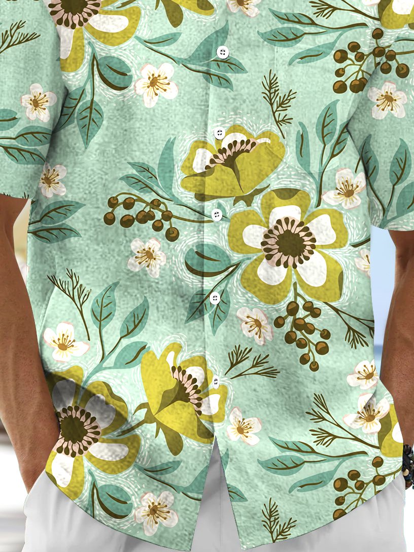 Royaura® Beach Resort Men's Hawaiian Shirt Flowers Print Pocket Camping Shirt Big Tall