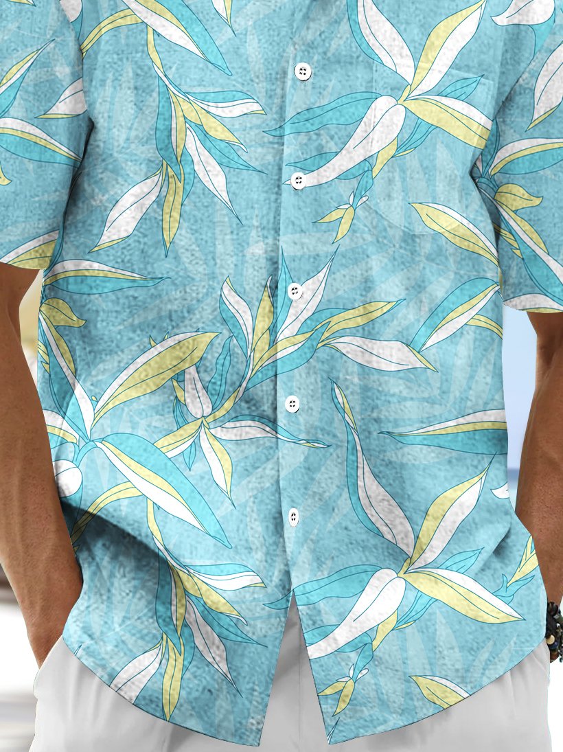 Royaura® Beach Resort Men's Hawaiian Shirt Plants Flowers Print Pocket Camping Shirt Big Tall