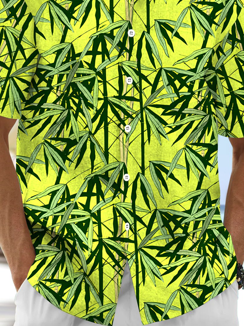 Royaura® Beach Resort Men's Hawaiian Shirt Bamboo Print Pocket Camping Shirt Big Tall