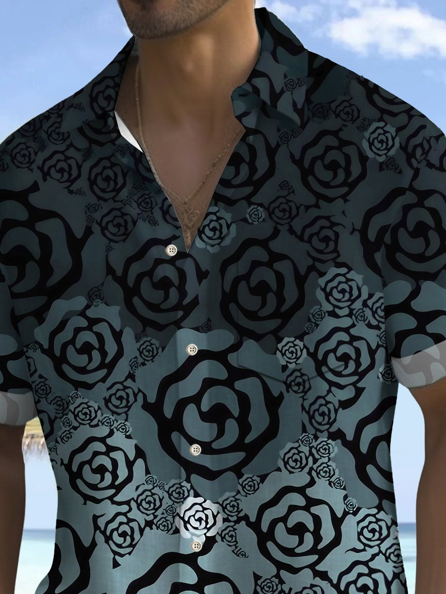 Royaura® Vintage Flowers Art Print Men's Button Pocket Hawaiian Shirt Big Tall
