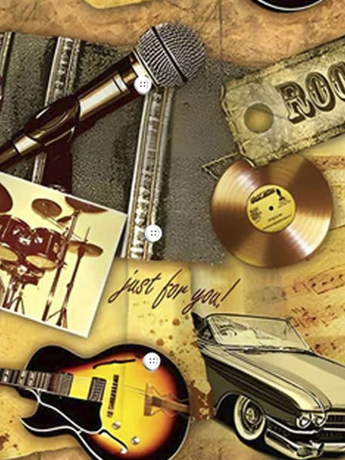 Royaura® Retro Rock Instruments Music Print Men's Button Pocket Short Sleeve Shirt Big & Tall