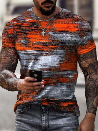Mens Modern Orange And Grey Art Print Short Sleeve Crew Neck T-Shirt ...