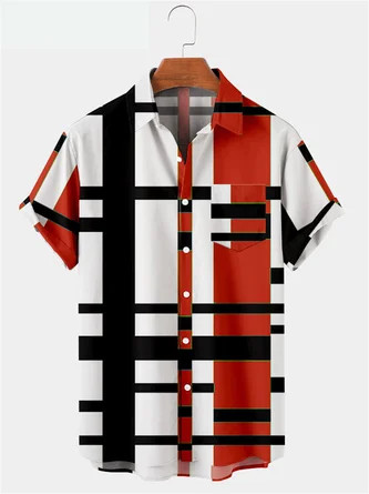 Men's Basic Striped Shirt Collar Black&Red Shirts | royaura