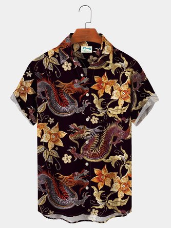 Royaura Japanese Vintage Men's Hawaiian Shirt Dragon Frangipani Art ...