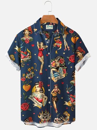 Royaura Easter Beauty Dice Love Hawaiian Print Chest Bag Shirt Plus Size Shirt