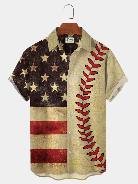 Royaura®  Vintage Casual Men's Baseball Holiday Hawaiian Shirts American Flag Wrinkle Resistant Seersucker Plus Size Aloha Shirts