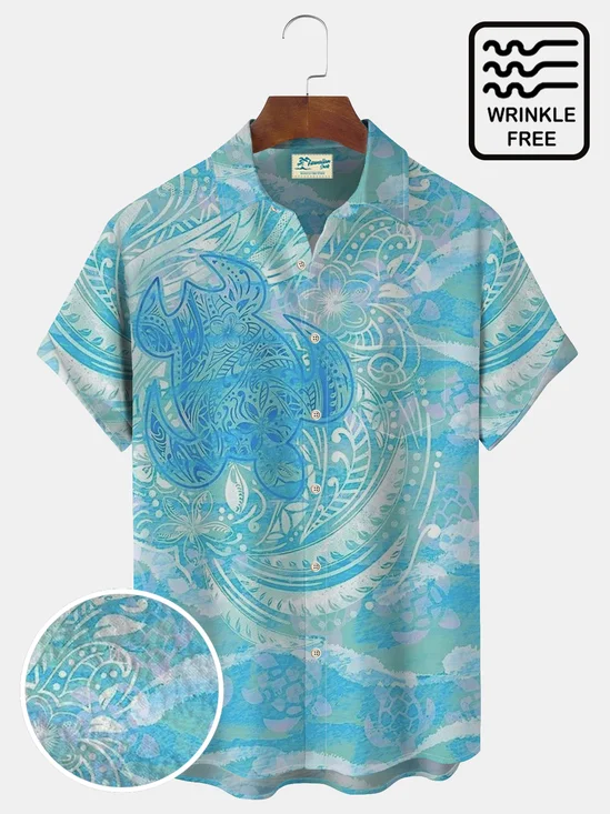 Royaura Turtle Vacation Beach Hawaii Oversized Aloha Wrinkle-Free Shirt