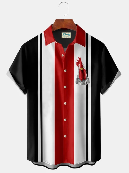 Royaura cock retro bowling men's button shirt