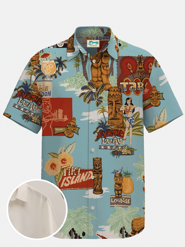 Royaura Tiki Art Beach Vacation Men's Hawaiian Shirts Antifouling Waterproof Oil-proof Button Up Shirts Big & Tall