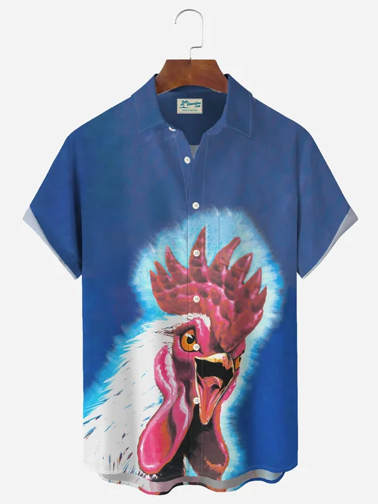 Royaura Vintage Rooster Print Men's Button Pocket Shirt