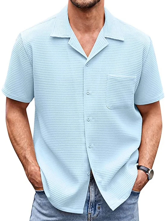 Royaura Basic Waffle Knit Men's Button Pocket Shirt