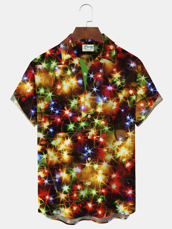Royaura®  Gold Neon Men's Shirts Stretch Plus Size Lights Print Costume Button-Down Shirts