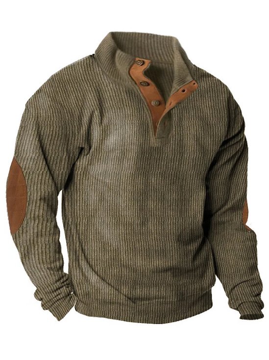 Royaura Men's Basic Corduroy Vintage Button Hoodie