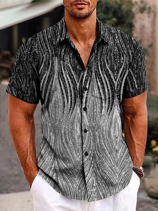 Royaura® 50's Retro Medieval Geometric Men's Camp Shirt Quick-drying Stretch Dark Gray Gradient Art Shirt Big Tall