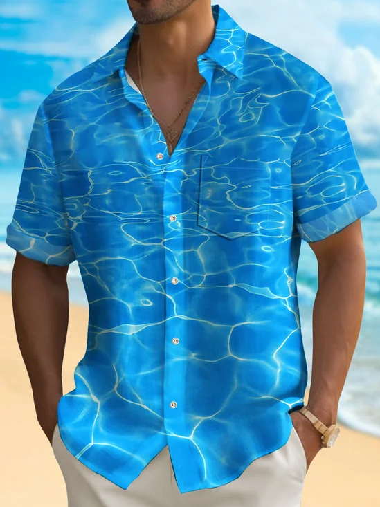 Royaura®  Abstract Water Wave Men's Hawaiian Shirt Stretch Quick-Dry Camping Pocket Shirt Big Tall