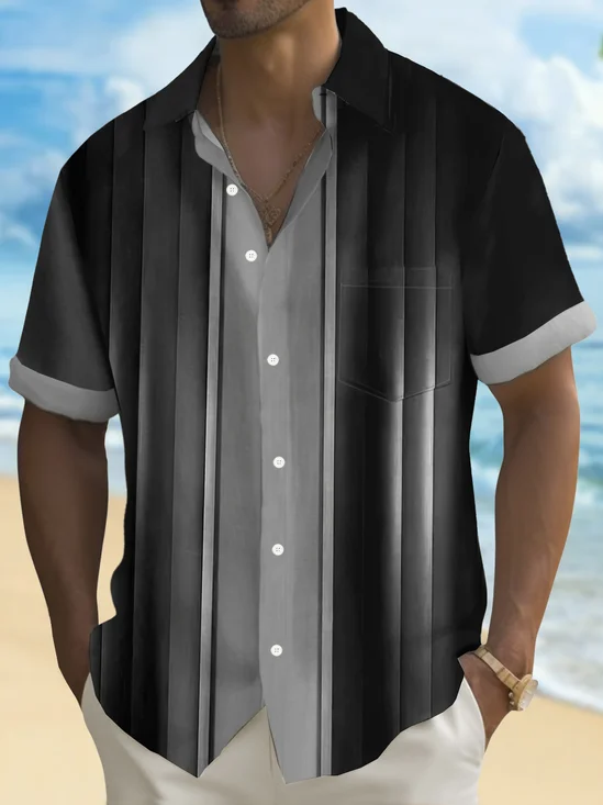 Royaura® Retro Gradient Art 3D Print Men's Button Pocket Short Sleeve Shirt