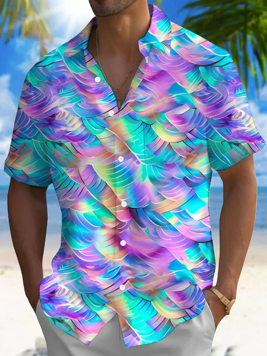 Royaura® Hawaiian Abstract Art 3D Print Men's Button Pocket Short Sleeve Shirt