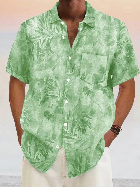 Royaura® Hawaiian Gradient Botanical 3D Print Men's Button Pocket Short Sleeve Shirt