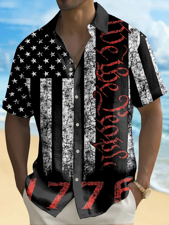 Royaura® Independence Day 1776 Men's Holiday Shirt Stretch Quick Dry Camp Pocket Shirt Big Tall