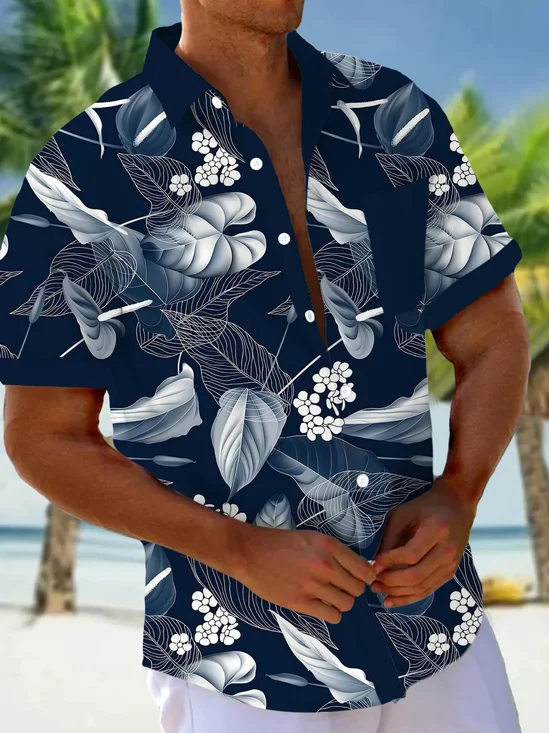 Royaura® Hawaiian Tropical Floral Floral 3D Print Men's Button Pocket Short Sleeve Shirt