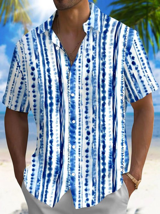 Royaura® Hawaiian Stripe Gradient 3D Print Men's Button Pocket Short Sleeve Shirt
