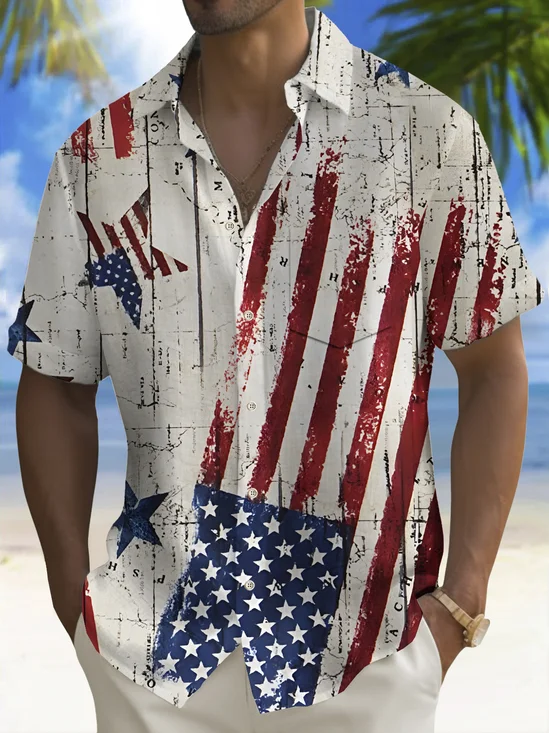 Royaura® Holiday Men's Independence Day Flag Print Casual Breathable Short Sleeve Patriotic Shirts Big Tall