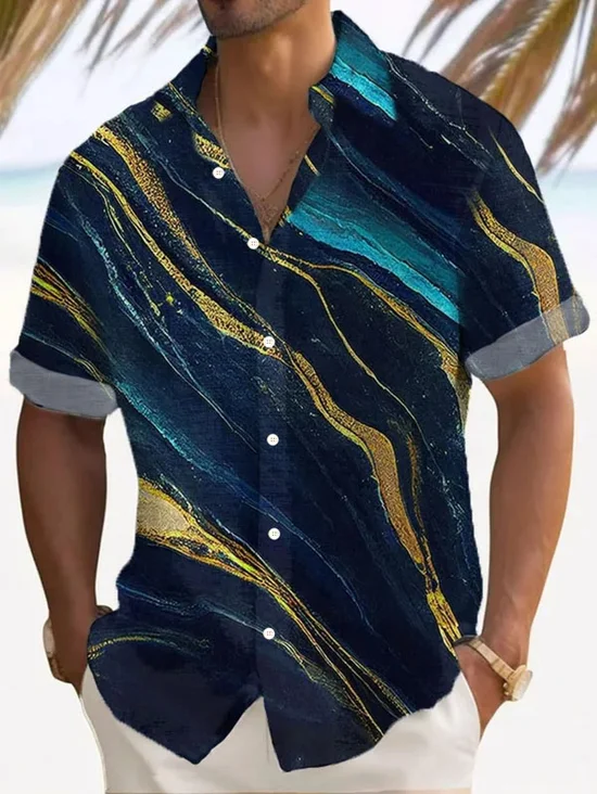 Royaura® Retro Abstract Art Gradient 3D Print Men's Button Pocket Short Sleeve Shirt