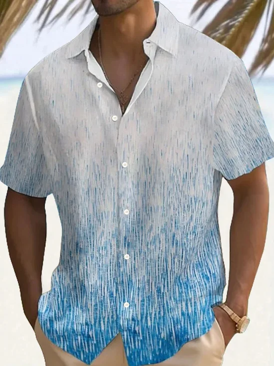 Royaura® Hawaiian Gradient Texture 3D Print Men's Button Pocket Short Sleeve Shirt