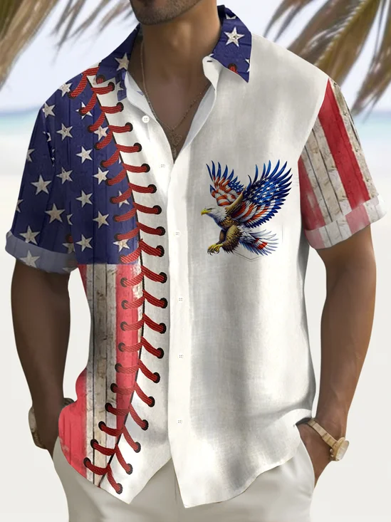 Royaura® Vintage Independence Day Flag 3D Print Men's Button Pocket Short Sleeve Shirt Big & Tall