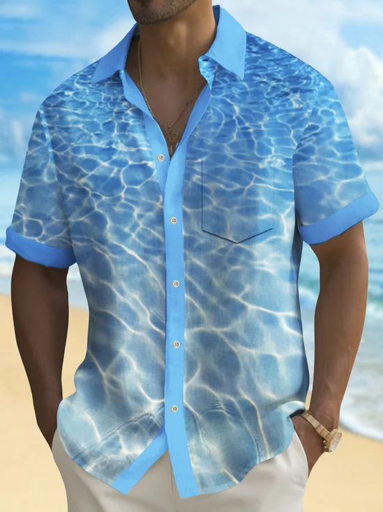 Royaura® Beach Vacation Men's Hawaiian Shirt Marine Print Pocket Camping Shirt  Big Tall