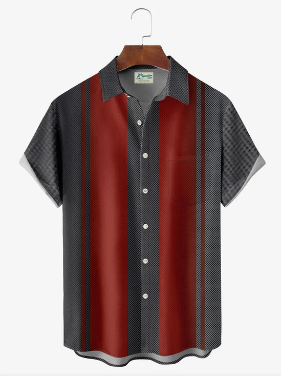 Royaura® Retro Bowling Gradient Texture 3D Print Men's Button Pocket Short Sleeve Shirt Big & Tall